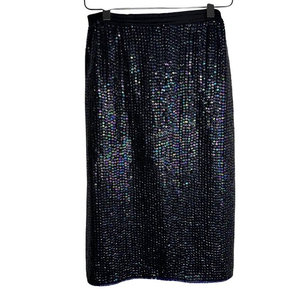 No brand Dresses & Skirts - VTG Black Iridescent Mermaidcore Dark Fairy Sequin Skirt 100% Silk Size Medium